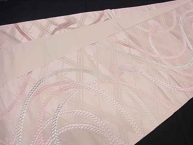 平和屋着物■六通柄袋帯　結び紐文　銀糸　逸品　ng3082