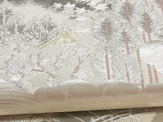 平和屋着物■六通柄袋帯 唐織 道長遠山樹林風景文 金銀糸 逸品 ng3096