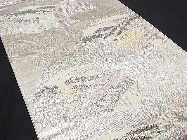 平和屋着物■六通柄袋帯 唐織 道長遠山樹林風景文 金銀糸 逸品 ng3096
