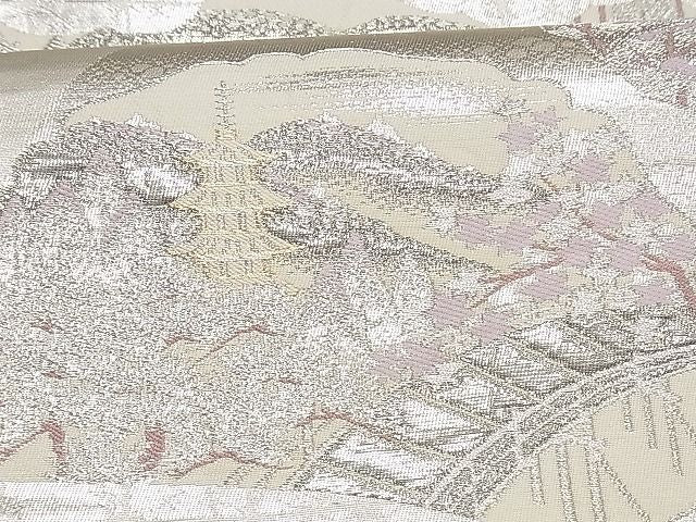 平和屋着物■六通柄袋帯 唐織 道長遠山樹林風景文 金銀糸 逸品 ng3096