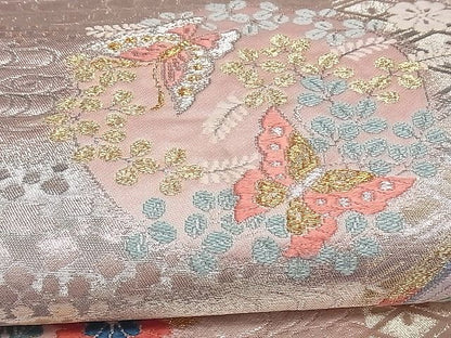 平和屋着物■六通柄袋帯 唐織 鳳凰花蝶丸文 金銀糸 逸品 ng3155