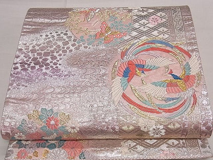 平和屋着物■六通柄袋帯 唐織 鳳凰花蝶丸文 金銀糸 逸品 ng3155