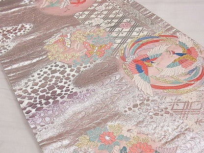 平和屋着物■六通柄袋帯 唐織 鳳凰花蝶丸文 金銀糸 逸品 ng3155