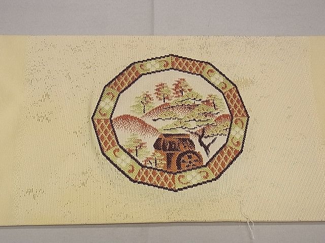 平和屋着物■九寸名古屋帯 絵皿花唐草文 金糸 逸品 ng3169