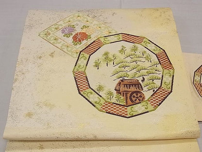 平和屋着物■九寸名古屋帯 絵皿花唐草文 金糸 逸品 ng3169