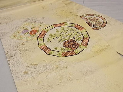 平和屋着物■九寸名古屋帯 絵皿花唐草文 金糸 逸品 ng3169