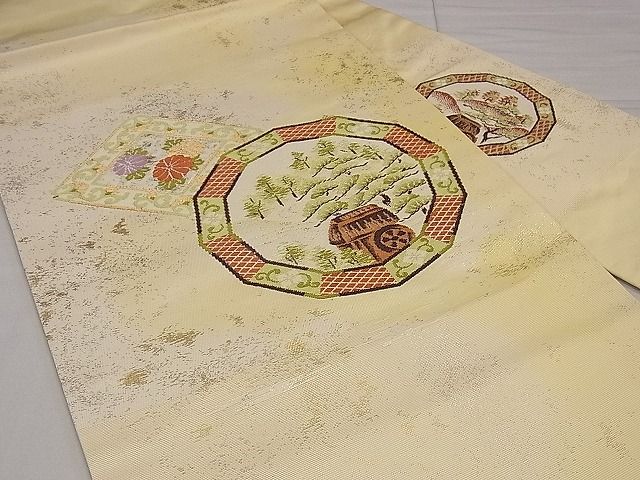 平和屋着物■九寸名古屋帯 絵皿花唐草文 金糸 逸品 ng3169