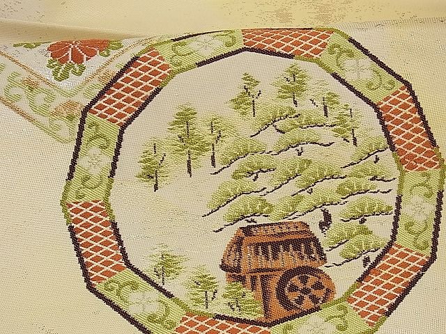 平和屋着物■九寸名古屋帯 絵皿花唐草文 金糸 逸品 ng3169