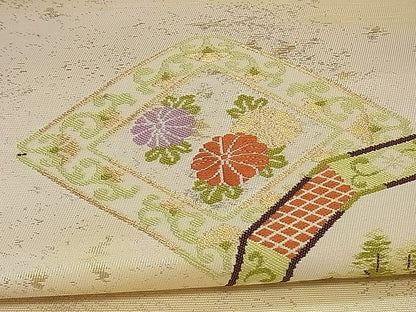平和屋着物■九寸名古屋帯 絵皿花唐草文 金糸 逸品 ng3169