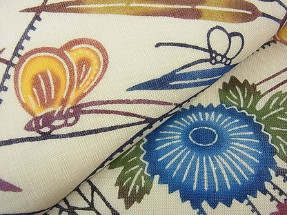 平和屋本店■最高級　夏物　城間栄順　本場琉球紅型　つけ帯　菊　芒　夏虫　麻　大丸扱い　たとう紙付き　逸品　3kh1153 - 平和屋