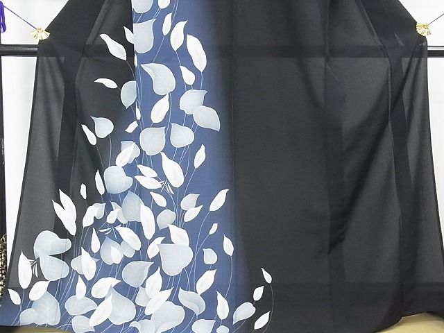 平和屋本店■極上　夏物　撫松庵　セオアルファ　訪問着　紗　水芭蕉　蜻蛉　トンボ　黒地　暈し染め　洗える着物　3kh1756 - 平和屋