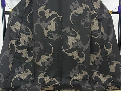 平和屋本店■極上　小紋　コウモリ　蝙蝠　蝋色地　逸品　3kh1868 - 平和屋