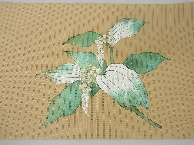平和屋本店■極上　夏物　絽塩瀬　九寸名古屋帯　手描き　半夏生　金彩　逸品　3kh841 - 平和屋