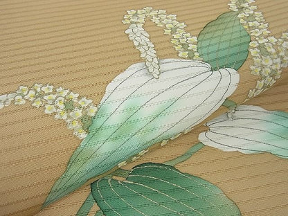 平和屋本店■極上　夏物　絽塩瀬　九寸名古屋帯　手描き　半夏生　金彩　逸品　3kh841 - 平和屋