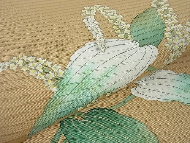 平和屋本店■極上　夏物　絽塩瀬　九寸名古屋帯　手描き　半夏生　金彩　逸品　3kh841 - 平和屋