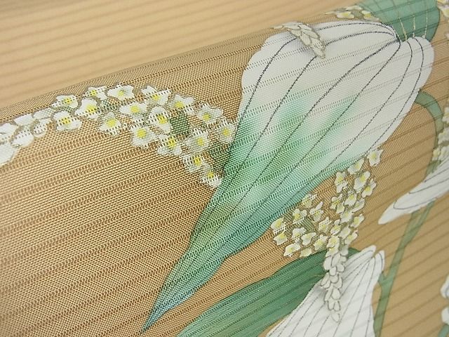 平和屋本店■極上　夏物　絽塩瀬　九寸名古屋帯　手描き　半夏生　金彩　逸品　3kh841 - 平和屋