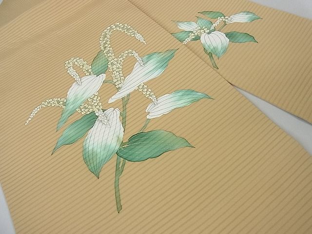 平和屋本店■極上　夏物　絽塩瀬　九寸名古屋帯　手描き　半夏生　金彩　逸品　3kh841 - 平和屋