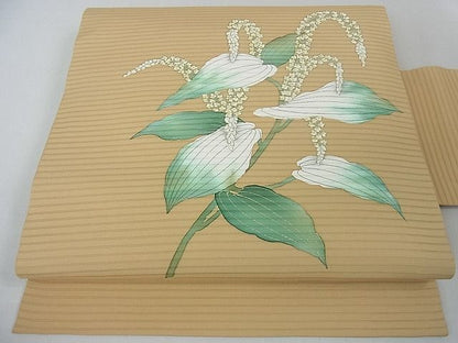 平和屋本店■極上　夏物　絽塩瀬　九寸名古屋帯　手描き　半夏生　金彩　逸品　3kh841 - 平和屋