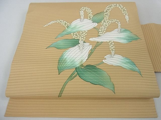平和屋本店■極上　夏物　絽塩瀬　九寸名古屋帯　手描き　半夏生　金彩　逸品　3kh841 - 平和屋