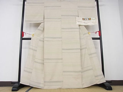 平和屋本店▽極上 本塩沢 やまだ織 単衣 横段霞文 証紙付き 着丈162cm 裄丈65cm 正絹 逸品 3kk2692