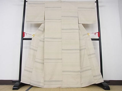 平和屋本店▽極上 本塩沢 やまだ織 単衣 横段霞文 証紙付き 着丈162cm 裄丈65cm 正絹 逸品 3kk2692