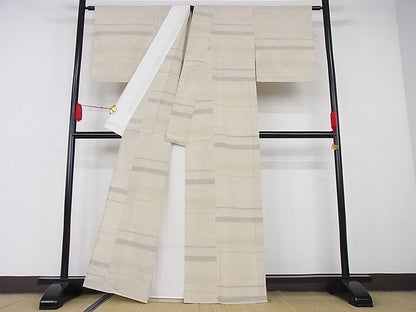 平和屋本店▽極上 本塩沢 やまだ織 単衣 横段霞文 証紙付き 着丈162cm 裄丈65cm 正絹 逸品 3kk2692
