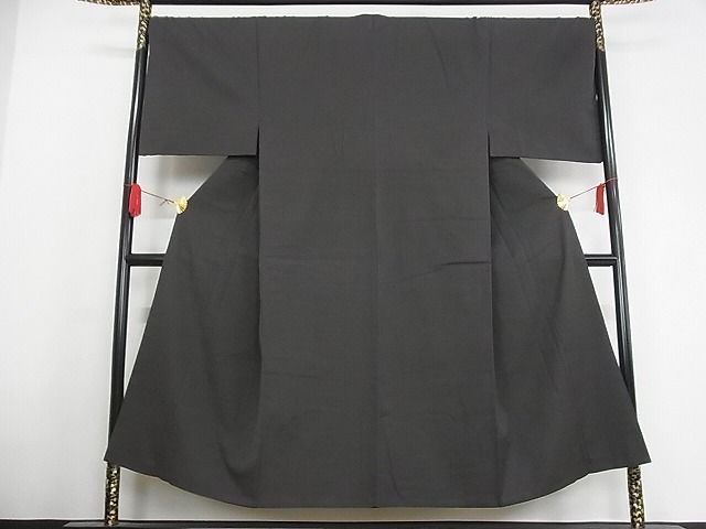 平和屋本店■極上　男性　お召・長襦袢セット　色無地　檳榔子染　正絹　逸品　4kk188