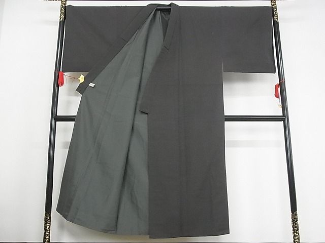 平和屋本店■極上　男性　お召・長襦袢セット　色無地　檳榔子染　正絹　逸品　4kk188