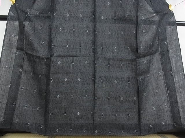 期間限定セール30％off■極上　夏物　重要無形文化財　本場宮古上布　花唐草菱文　着丈159cm　裄丈65cm　苧麻　逸品　3kk3364