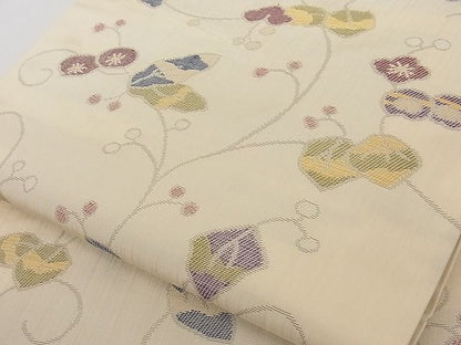 平和屋本店■極上　洛風林　工芸帯地　九寸名古屋帯　花唐草文　正絹　逸品　3kk3628 - 平和屋