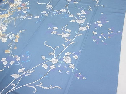 平和屋本店■極上　創業460年・千總　訪問着　刺繍　草花文　暈し染め　金彩　藍鼠色地　松坂屋扱い　逸品　未使用3s20243