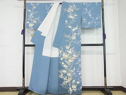 平和屋本店■極上　創業460年・千總　訪問着　刺繍　草花文　暈し染め　金彩　藍鼠色地　松坂屋扱い　逸品　未使用3s20243