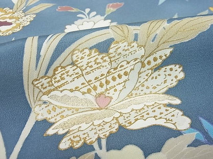 平和屋本店■極上　創業460年・千總　訪問着　刺繍　草花文　暈し染め　金彩　藍鼠色地　松坂屋扱い　逸品　未使用3s20243