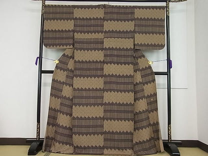 平和屋本店■極上　池田重子コレクション　小紋　単衣　紗綾形文様　パールトーン加工　逸品3s20388