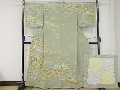 平和屋本店●極上 創業460年・千總 訪問着 刺繍 草花文 柳茶色地 高島屋扱い 逸品3s20711