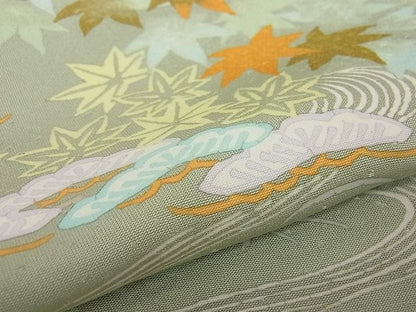 平和屋本店●極上 創業460年・千總 訪問着 刺繍 草花文 柳茶色地 高島屋扱い 逸品3s20711
