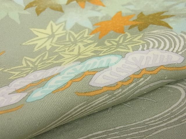 平和屋本店●極上 創業460年・千總 訪問着 刺繍 草花文 柳茶色地 高島屋扱い 逸品3s20711