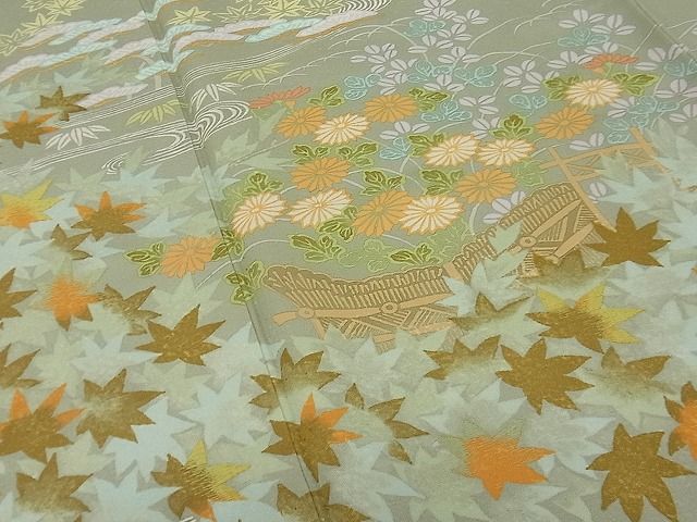 平和屋本店●極上 創業460年・千總 訪問着 刺繍 草花文 柳茶色地 高島屋扱い 逸品3s20711