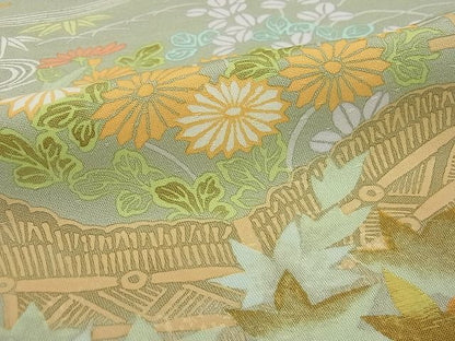 平和屋本店●極上 創業460年・千總 訪問着 刺繍 草花文 柳茶色地 高島屋扱い 逸品3s20711