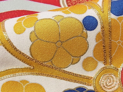 平和屋本店●極上　創業460年・千總　振袖　駒刺繍　立波草花文　銀通し地　逸品　3s30029