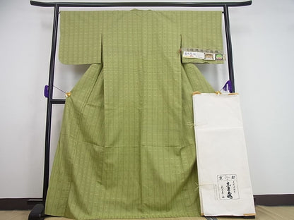 平和屋本店▽極上 銀座 志ま亀 本場琉球 南風原花織 手織 紬 単衣 証紙・たとう紙付き 逸品 未使用3s743