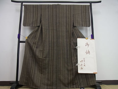 期間限定セール20%off■極上 伊兵衛織 工芸手織 単衣 紬 間道 たとう紙付き 逸品 未使用3s745
