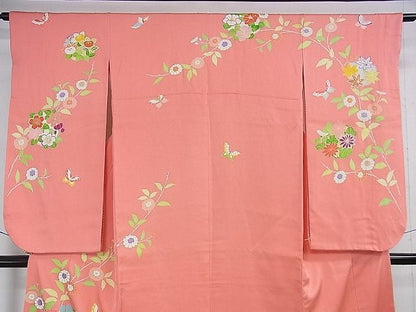 平和屋本店■極上　創業460年・千總　七五三　女の子　7歳　祝着　駒刺繍　舞蝶花丸文　金彩　真朱色地　しつけ糸付き　逸品　DZAA1169kh5 - 平和屋