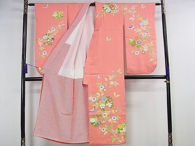 平和屋本店■極上　創業460年・千總　七五三　女の子　7歳　祝着　駒刺繍　舞蝶花丸文　金彩　真朱色地　しつけ糸付き　逸品　DZAA1169kh5 - 平和屋