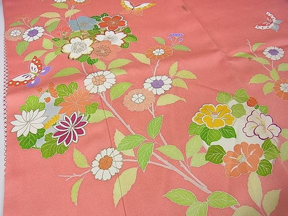 平和屋本店■極上　創業460年・千總　七五三　女の子　7歳　祝着　駒刺繍　舞蝶花丸文　金彩　真朱色地　しつけ糸付き　逸品　DZAA1169kh5 - 平和屋