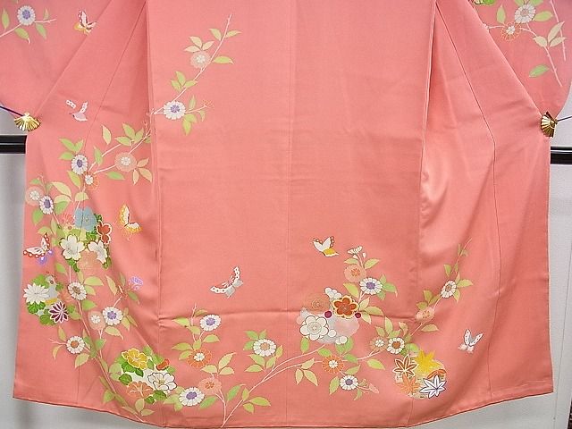 平和屋本店■極上　創業460年・千總　七五三　女の子　7歳　祝着　駒刺繍　舞蝶花丸文　金彩　真朱色地　しつけ糸付き　逸品　DZAA1169kh5 - 平和屋