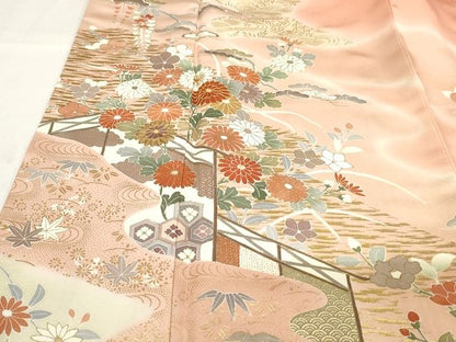 平和屋本店■極上　創業460年・千總　訪問着　駒刺繍　風景花文　暈し染め　金彩　&amp;#32385;色地　正絹　逸品　KAAA1755kk5 - 平和屋