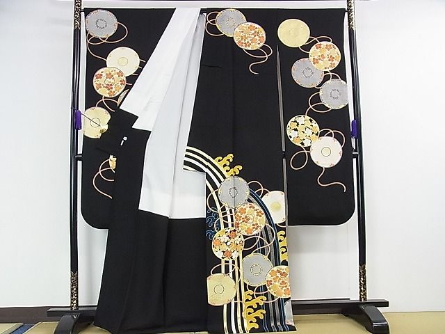 平和屋本店■極上　創業460年・千總　振袖　駒刺繍　鏡裏文　黒地　金彩　高島屋扱い　逸品　DZAA1315kh4 - 平和屋