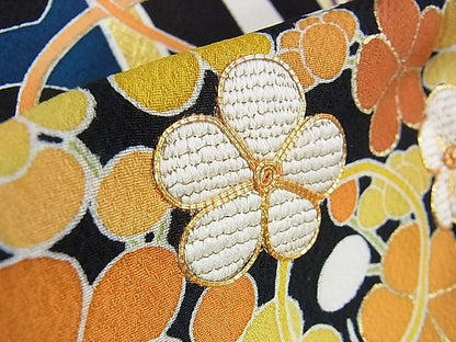 平和屋本店■極上　創業460年・千總　振袖　駒刺繍　鏡裏文　黒地　金彩　高島屋扱い　逸品　DZAA1315kh4 - 平和屋