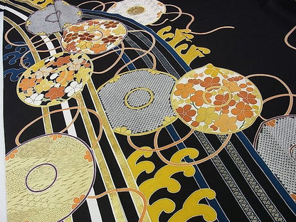 平和屋本店■極上　創業460年・千總　振袖　駒刺繍　鏡裏文　黒地　金彩　高島屋扱い　逸品　DZAA1315kh4 - 平和屋